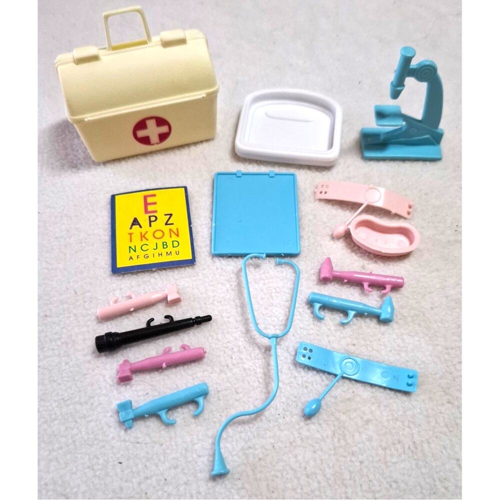 Barbie Doctor Dentist Accessories Lot Bag Stethoscope Spitoon Microscope